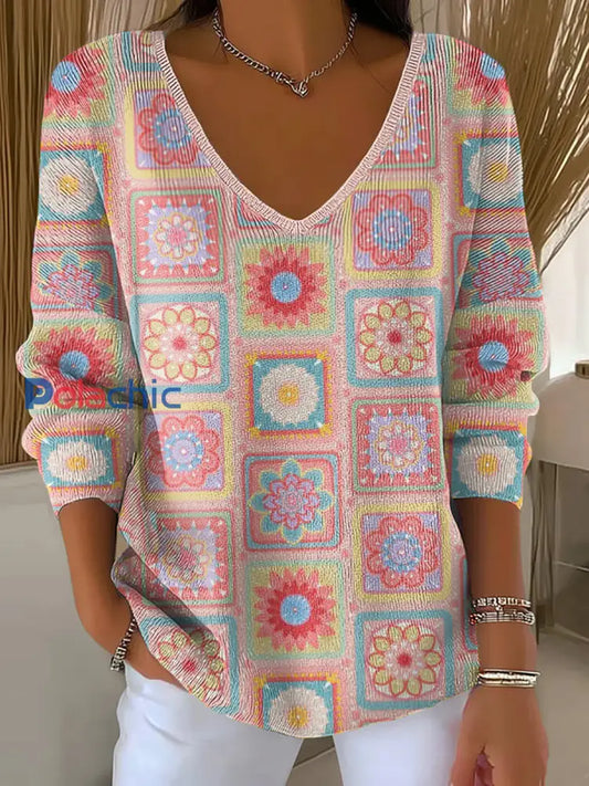 Haut côtelé à col en V pour femmes sensibilisation au cancer du sein comme image / S