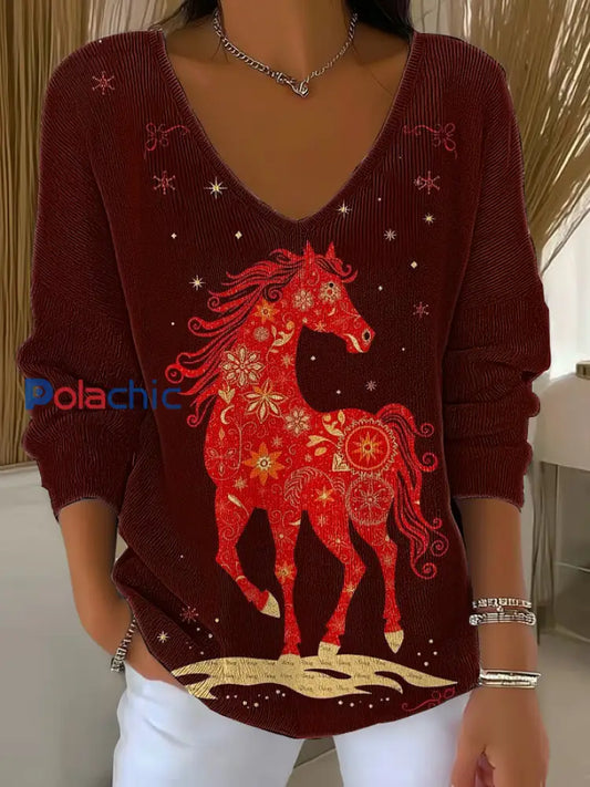 Haut Côtelé Western Red Horse Femme Rouge / S