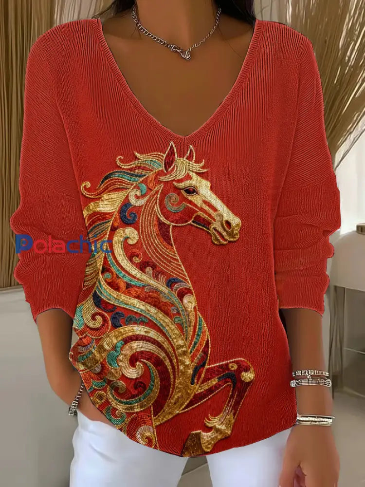 Haut Côtelé Western Red Horse Femme Rouge / S