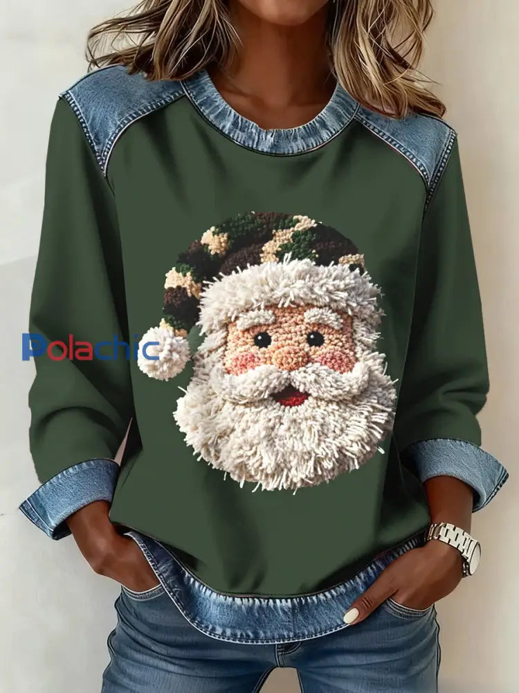Haut de patchwork en denim Père Noël pour femmes Vert / S