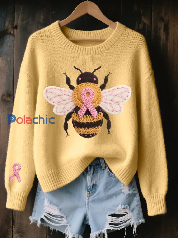 Haut décontracté à imprimé abeille pour femmes sensibilisation au cancer du sein Jaune / S