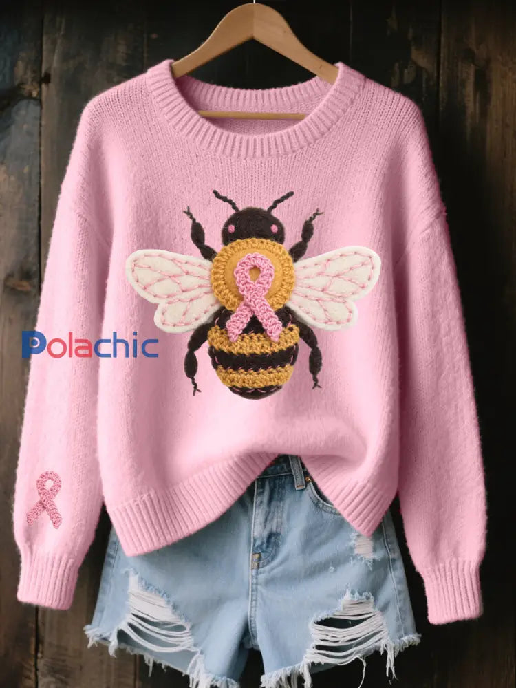 Haut décontracté à imprimé abeille pour femmes sensibilisation au cancer du sein Rose / S