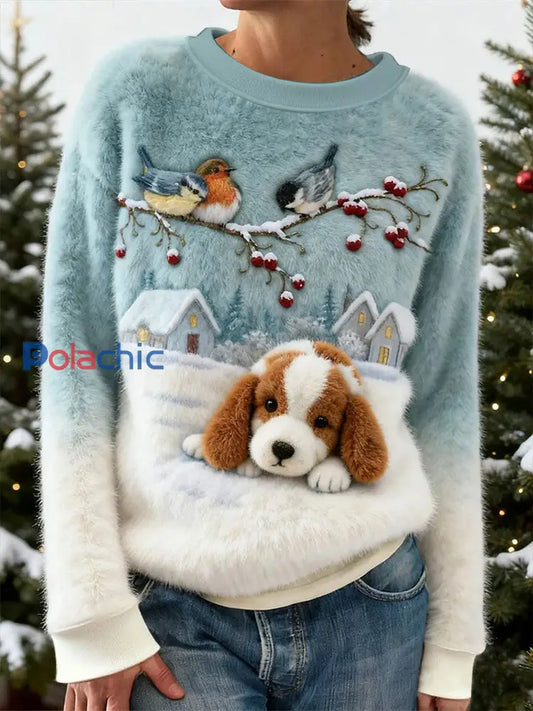 Haut décontracté à imprimé chien pour femmes comme image / S