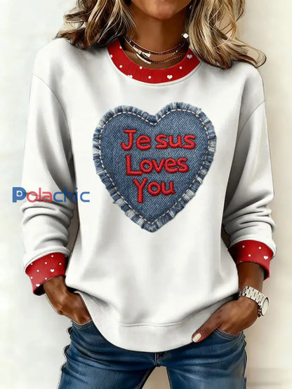 Haut décontracté à imprimé coeur pour femmes Blanc / S