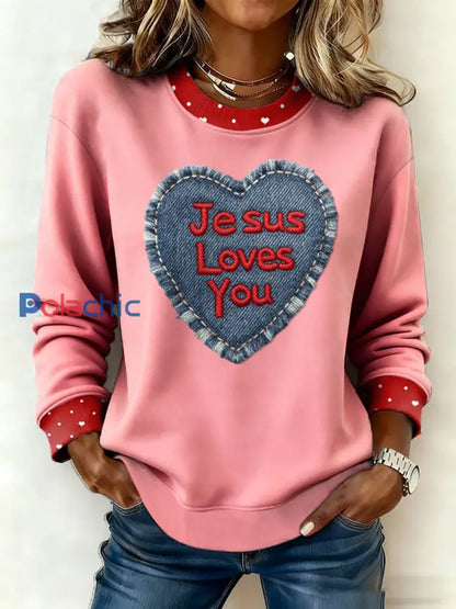 Haut décontracté à imprimé coeur pour femmes Rose / S