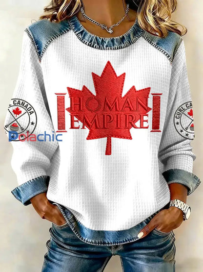 Haut décontracté à imprimé curling canadien pour femmes Blanc / S