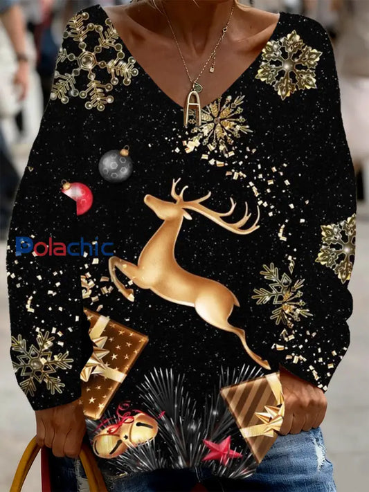 Haut décontracté confortable à manches longues pour femmes sur le thème de Noël A / S