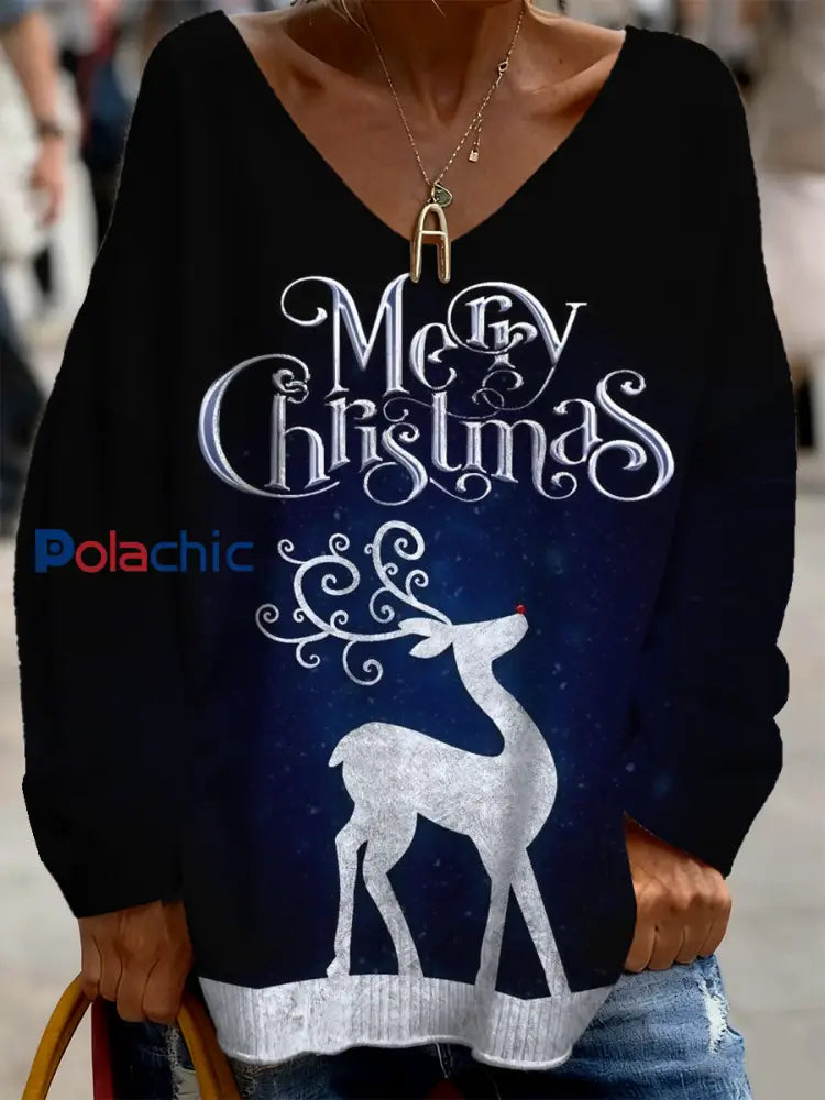 Haut décontracté confortable à manches longues pour femmes sur le thème de Noël A / S