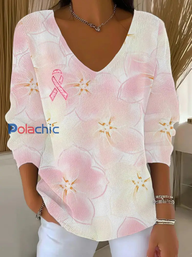 Haut Décontracté Femme Rose Cancer Du Sein Imprimé comme image / S