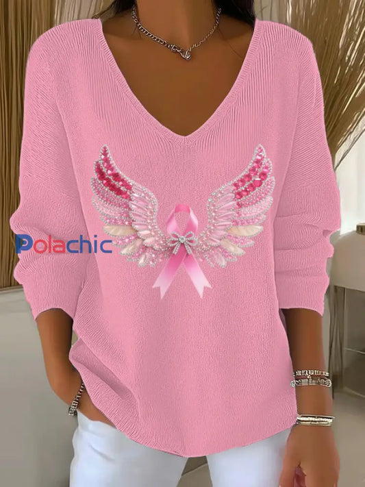 Haut Décontracté Femme Rose Cancer Du Sein Imprimé comme image / S