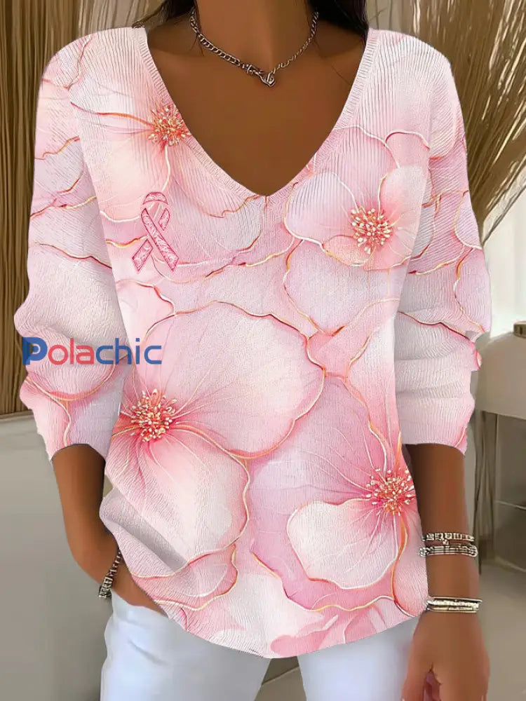 Haut Décontracté Femme Rose Cancer Du Sein Imprimé comme image / S