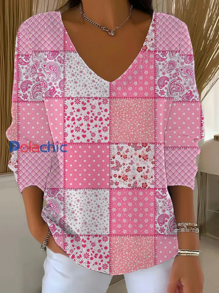 Haut Décontracté Femme Rose Cancer Du Sein Imprimé comme image / S