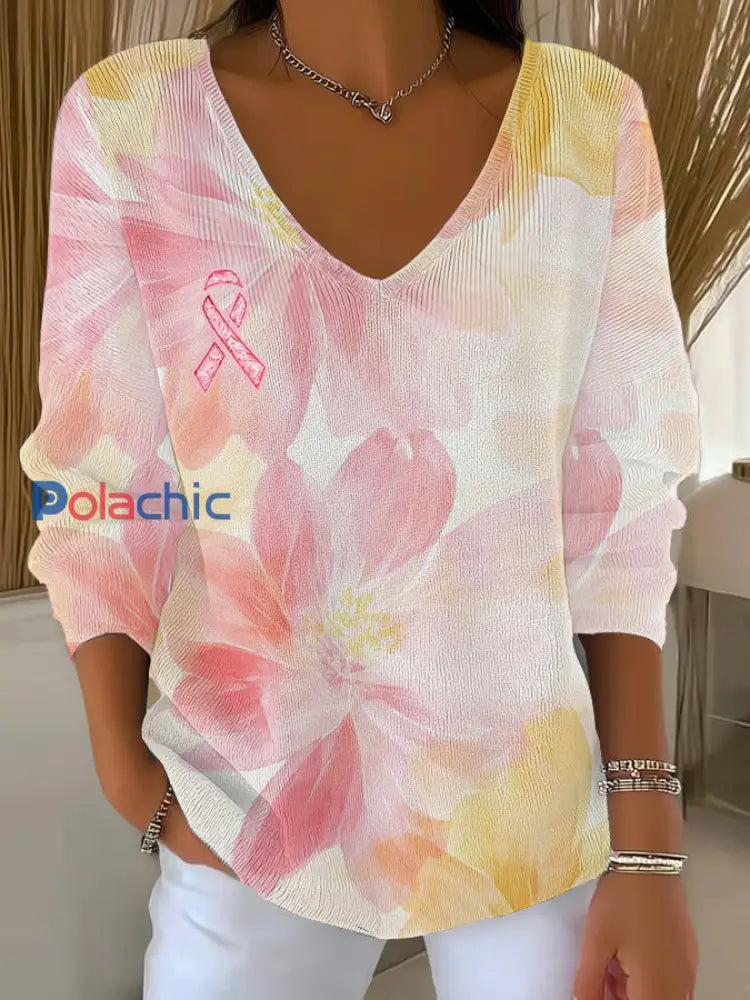 Haut Décontracté Femme Rose Cancer Du Sein Imprimé comme image / S