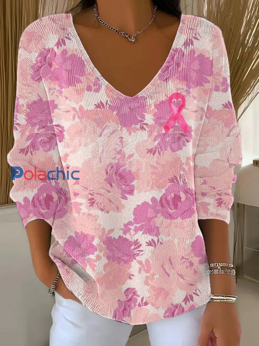 Haut Décontracté Femme Rose Cancer Du Sein Imprimé comme image / S