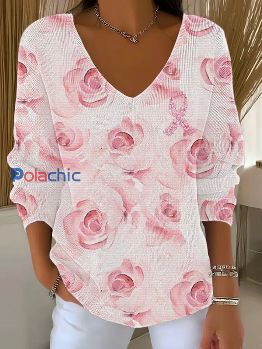 Haut Décontracté Femme Rose Cancer Du Sein Imprimé comme image / S