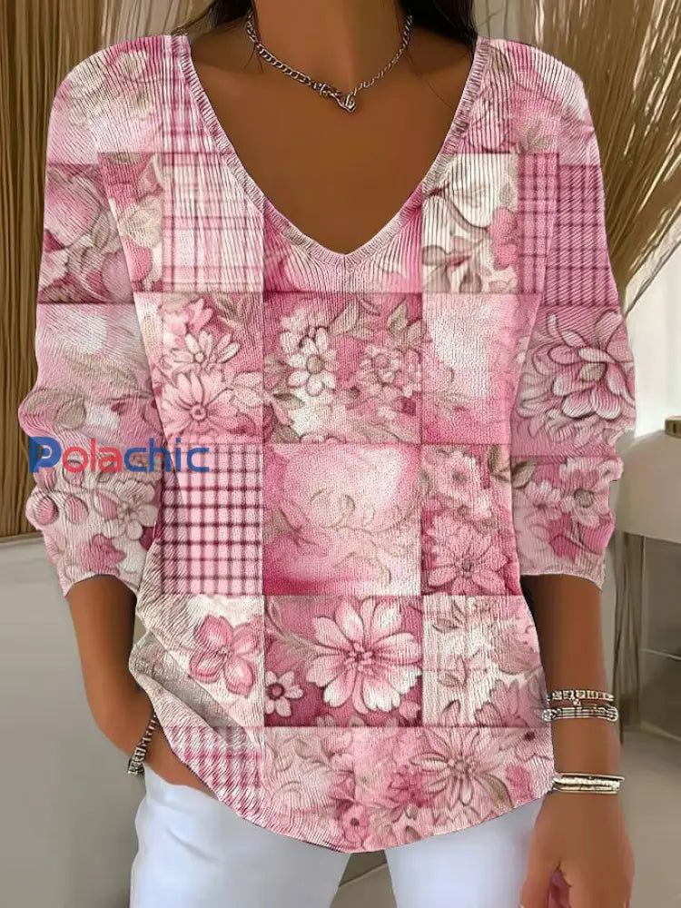 Haut Décontracté Femme Rose Cancer Du Sein Imprimé comme image / S