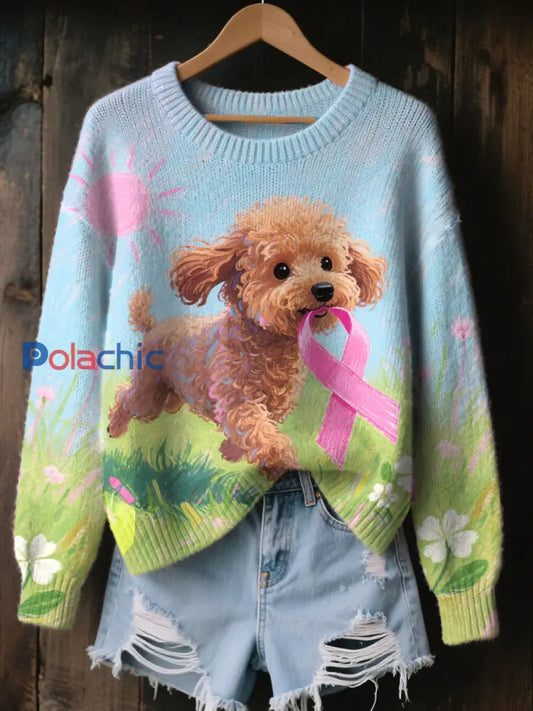 Haut Décontracté Femme Rose Ruban et Chien Imprimé comme image / S