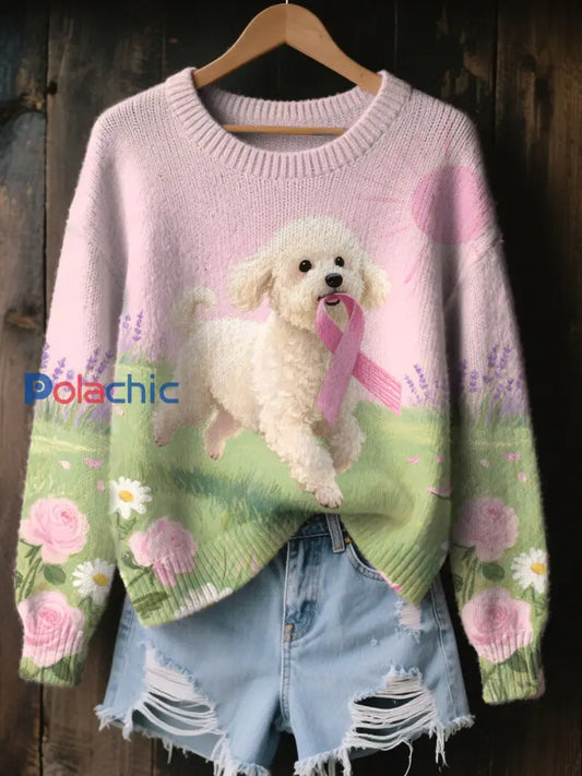 Haut Décontracté Femme Rose Ruban et Chien Imprimé comme image / S