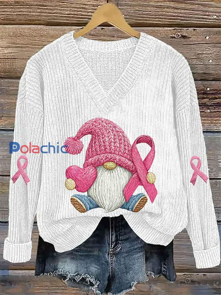 Haut Décontracté Femme Rose Ruban Imprimé Sensibilisation Au Cancer Du Sein Blanc / S