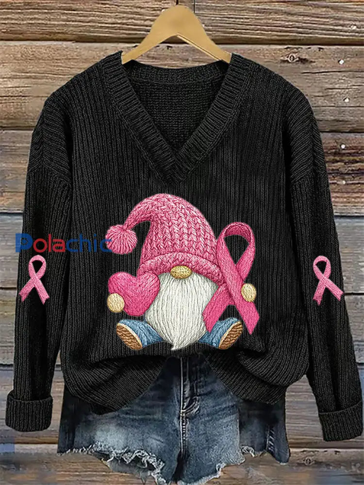 Haut Décontracté Femme Rose Ruban Imprimé Sensibilisation Au Cancer Du Sein Noir / S