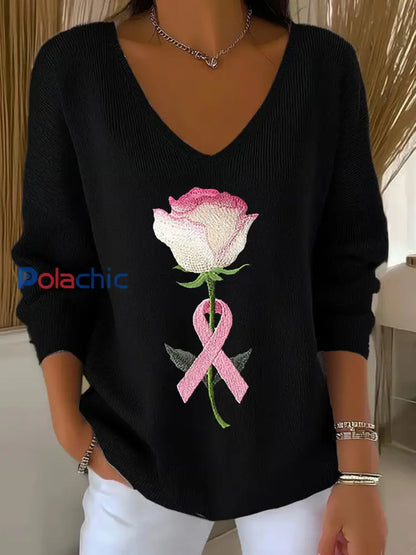 Haut Décontracté Femme Rose Ruban Imprimé Sensibilisation Au Cancer Du Sein Noir / S