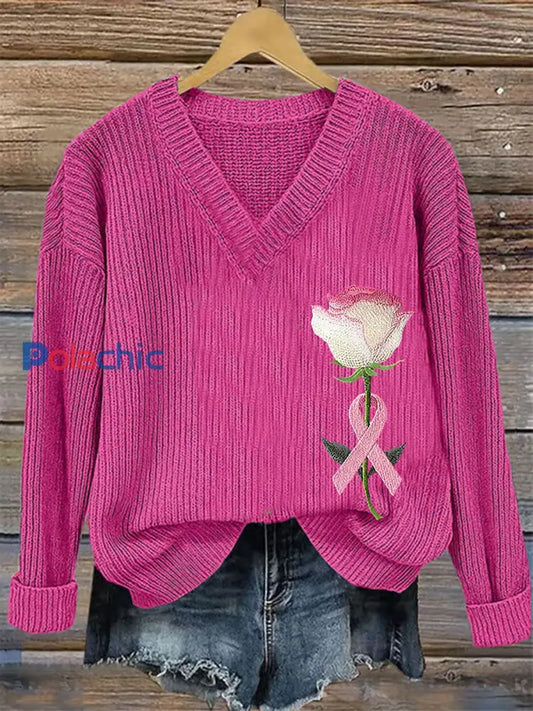 Haut Décontracté Femme Rose Ruban Imprimé Sensibilisation Au Cancer Du Sein Rose Rouge / S