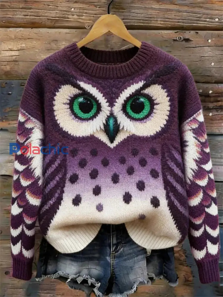 Haut Décontracté Hibou Imprimé Art Femme Violet / S