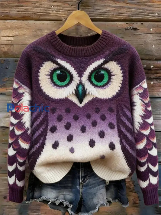 Haut Décontracté Hibou Imprimé Art Femme Violet / S