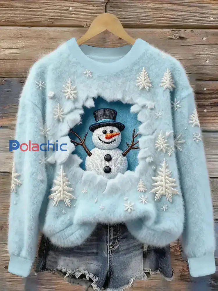 Haut décontracté imprimé bonhomme de neige de Noël pour femmes comme image / S