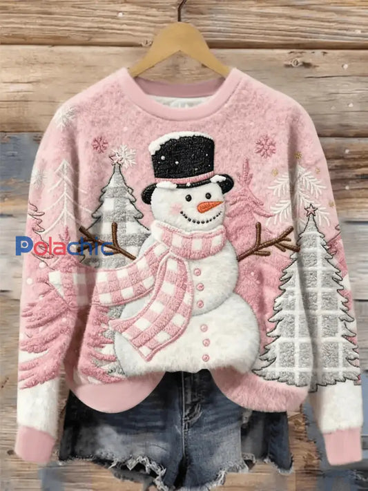 Haut décontracté imprimé bonhomme de neige de Noël pour femmes Rose / S