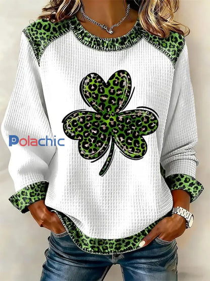 Haut décontracté imprimé de la Saint-Patrick pour femmes Blanc / S