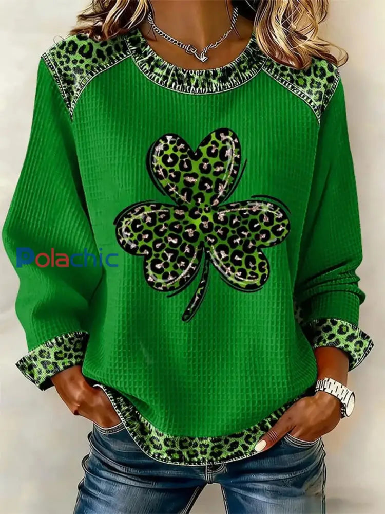 Haut décontracté imprimé de la Saint-Patrick pour femmes Vert / S