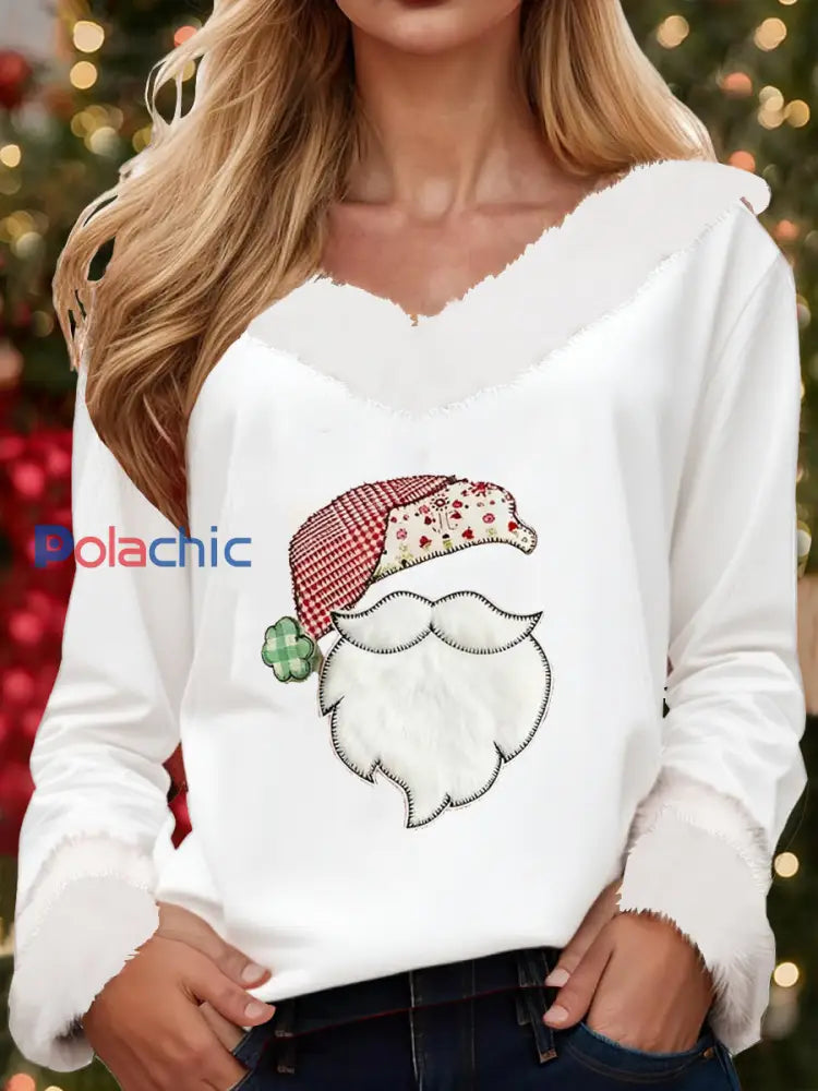 Haut décontracté imprimé de Noël pour femmes Blanc / S