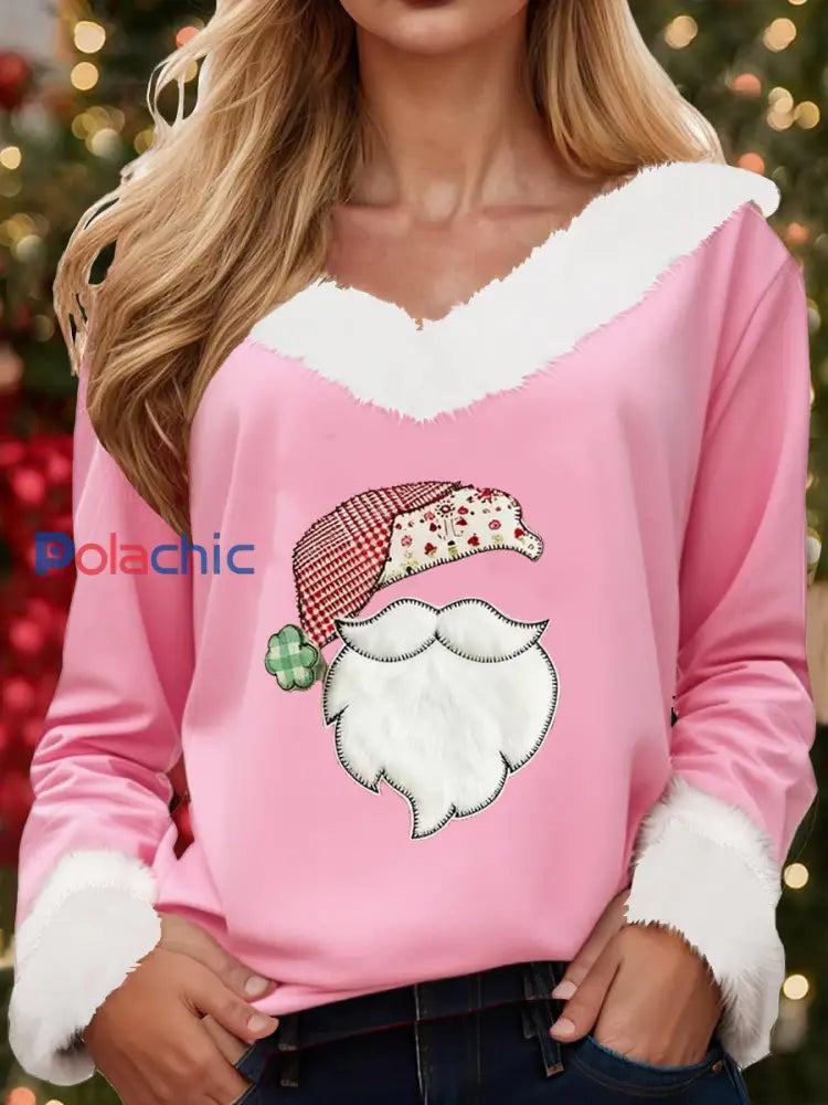 Haut décontracté imprimé de Noël pour femmes Rose / S