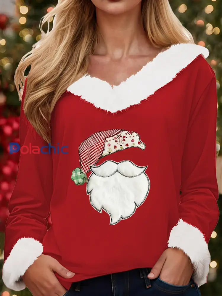 Haut décontracté imprimé de Noël pour femmes Rouge / S