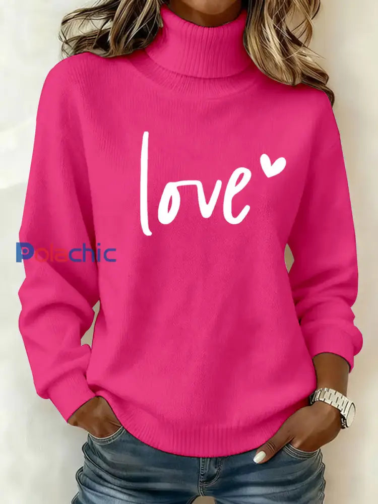 Haut Décontracté Imprimé LOVE Femme Rose Rouge / S