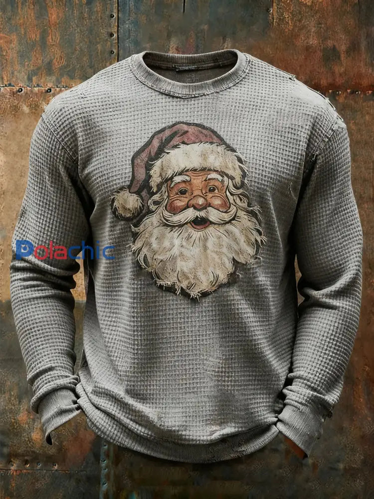 Haut décontracté imprimé Père Noël pour hommes Gris / S