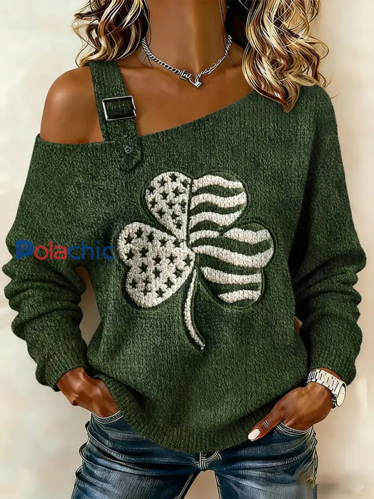 Haut décontracté imprimé St. Patrick’s Day Shamrock Femme comme image / S