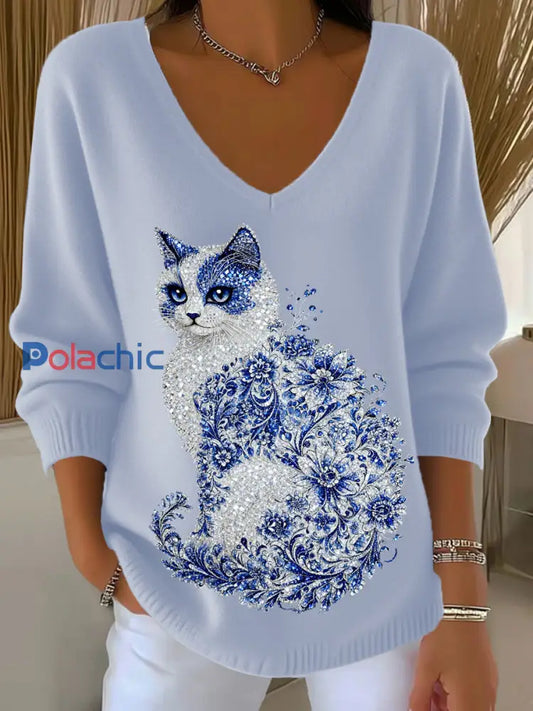 Haut Décontracté Rétro Animal Art Floral Col V Femme A / S