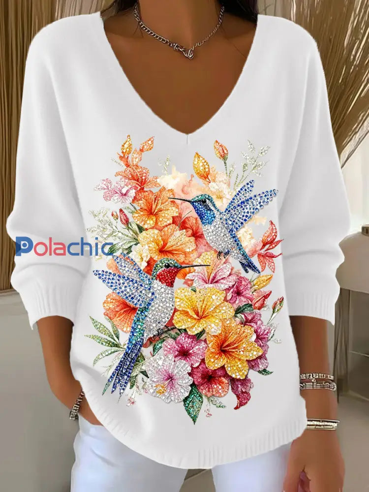 Haut Décontracté Rétro Animal Art Floral Col V Femme A / S