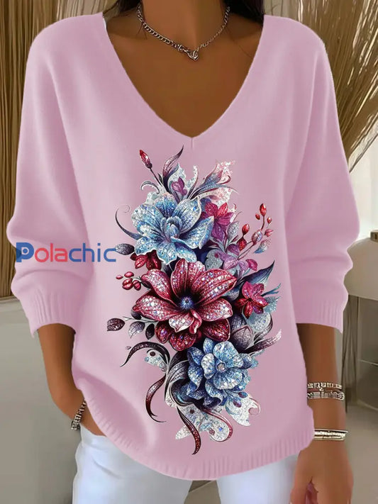 Haut Décontracté Rétro Animal Art Floral Col V Femme A / S