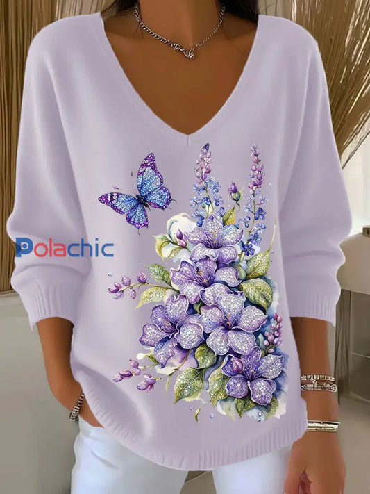 Haut Décontracté Rétro Animal Art Floral Col V Femme A / S