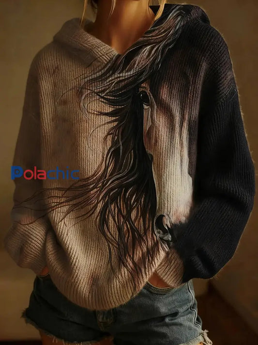 Haut décontracté rétro cheval imprimé femme comme image / S