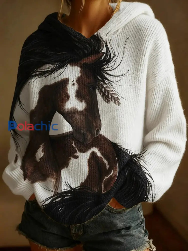 Haut décontracté rétro cheval imprimé femme comme image / S