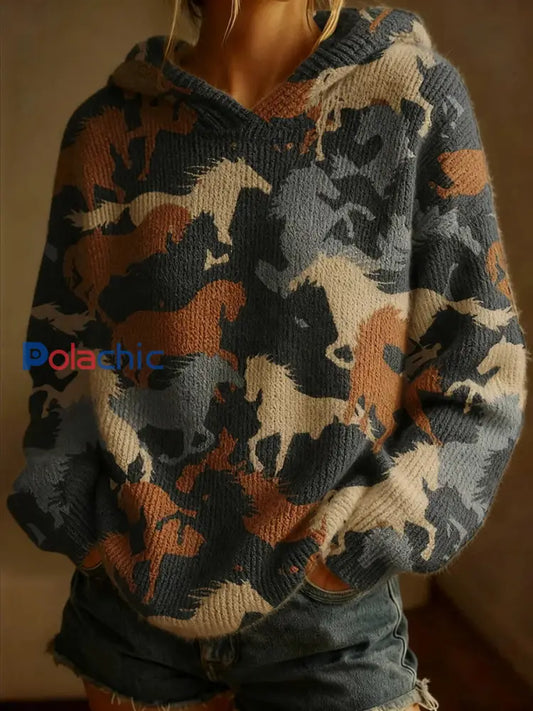 Haut décontracté rétro cheval imprimé femme comme image / S