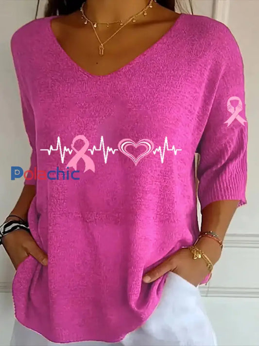 Haut en coton imprimé de ruban de cancer du sein pour femmes A / S