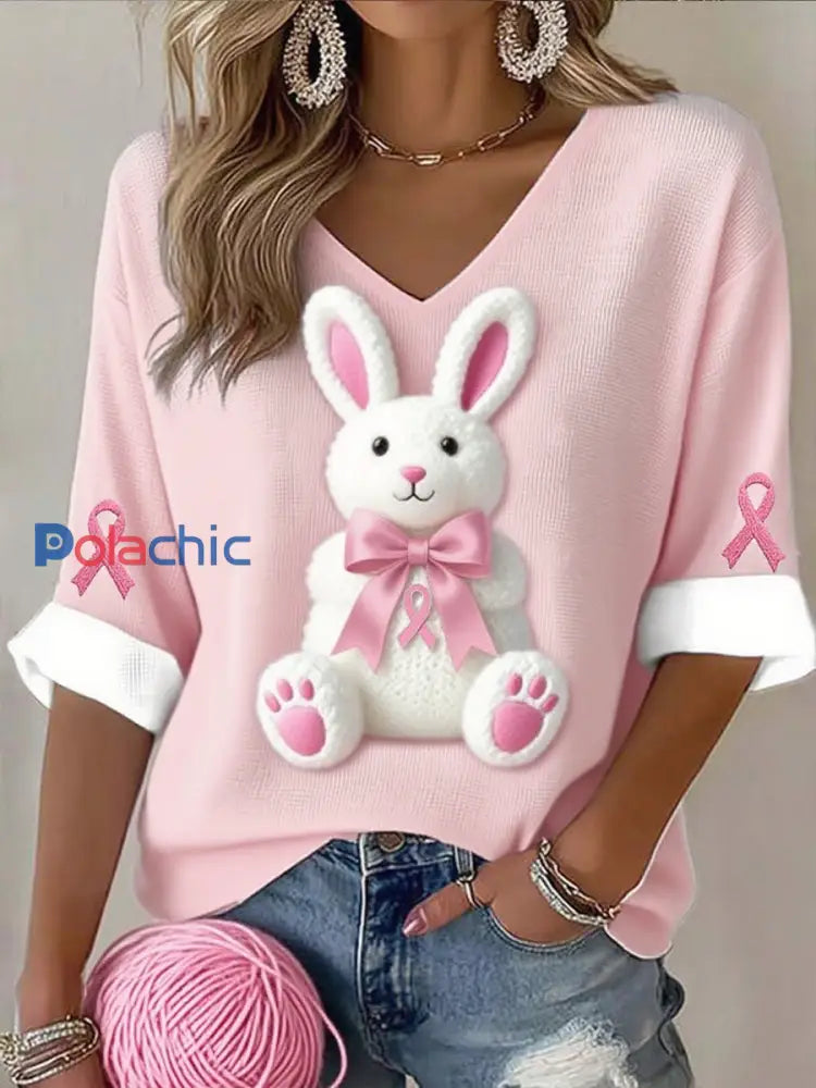 Haut en coton imprimé de ruban de cancer du sein pour femmes A / S