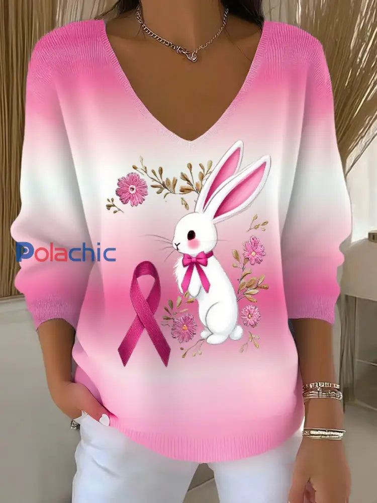 Haut en coton imprimé de ruban de cancer du sein pour femmes A / S