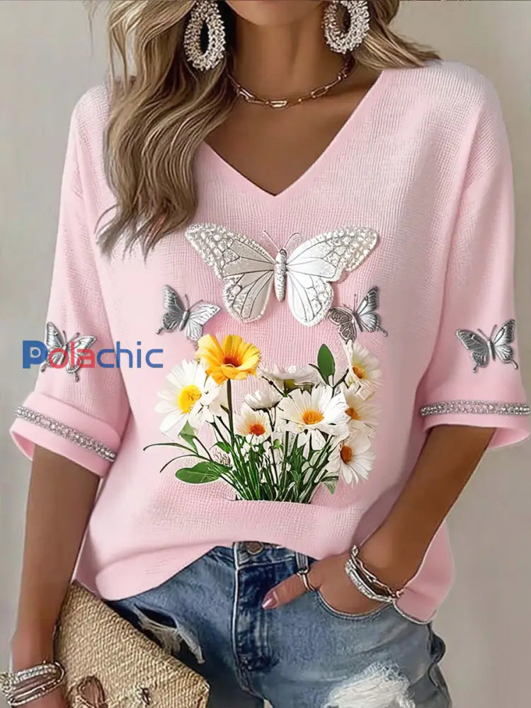 Haut en coton imprimé de ruban de cancer du sein pour femmes A / S