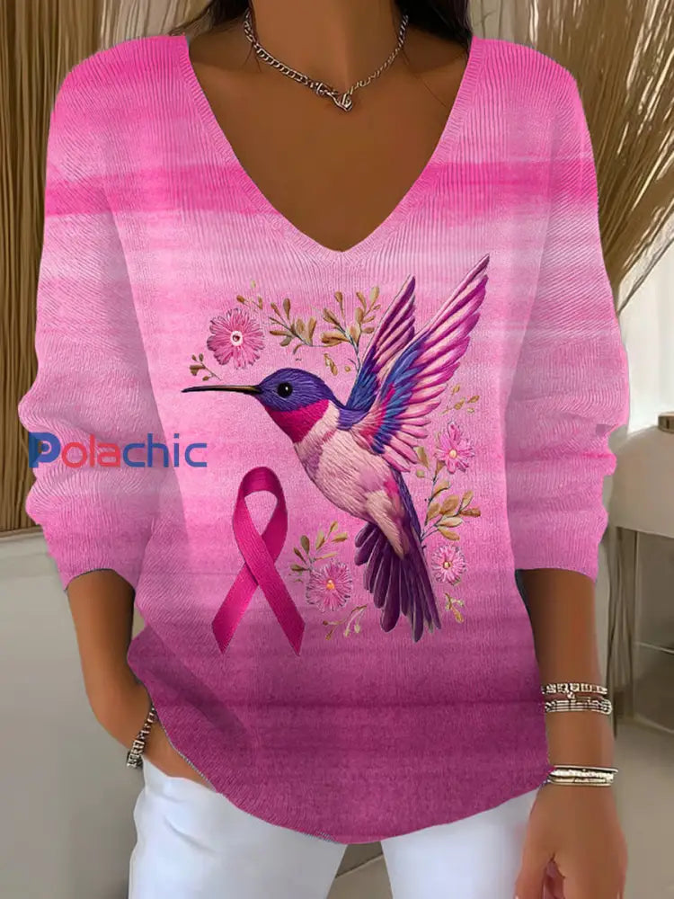 Haut en coton imprimé de ruban de cancer du sein pour femmes A / S